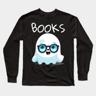 Cute Ghost With Glasses Book Lovers Long Sleeve T-Shirt